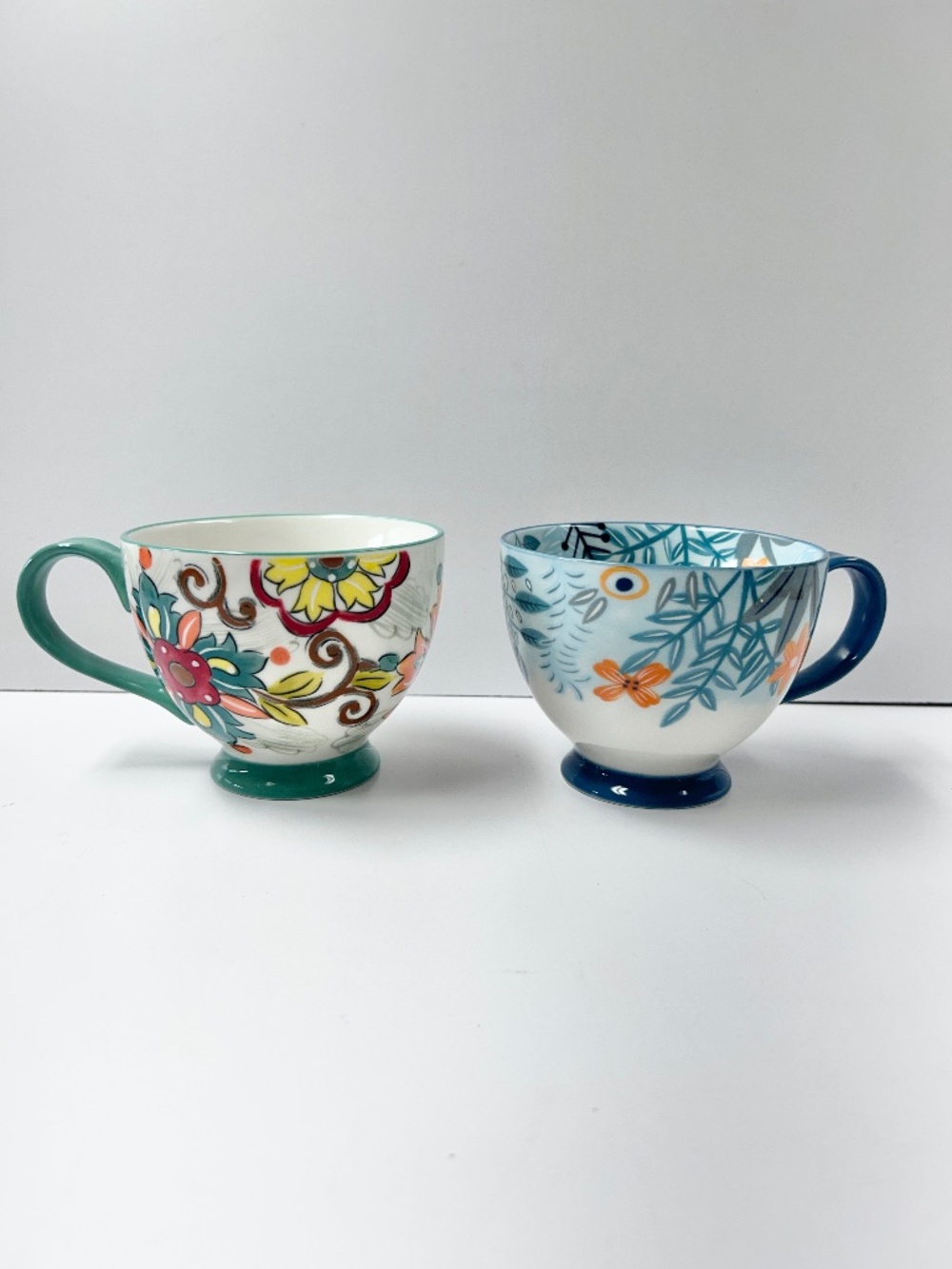 Lot of 2 Grace Teaware 12 oz Floral Footed Mugs Ceramic Coffee Tea Excellent